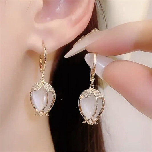 Luxury Vintage Opal Sun Flower Versatile Crystal Earrings for Women Pendant Jewelry Party Valentines Day Gift