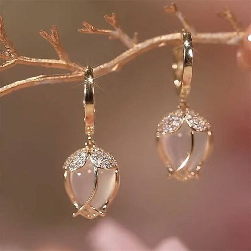 Luxury Vintage Opal Sun Flower Versatile Crystal Earrings for Women Pendant Jewelry Party Valentines Day Gift